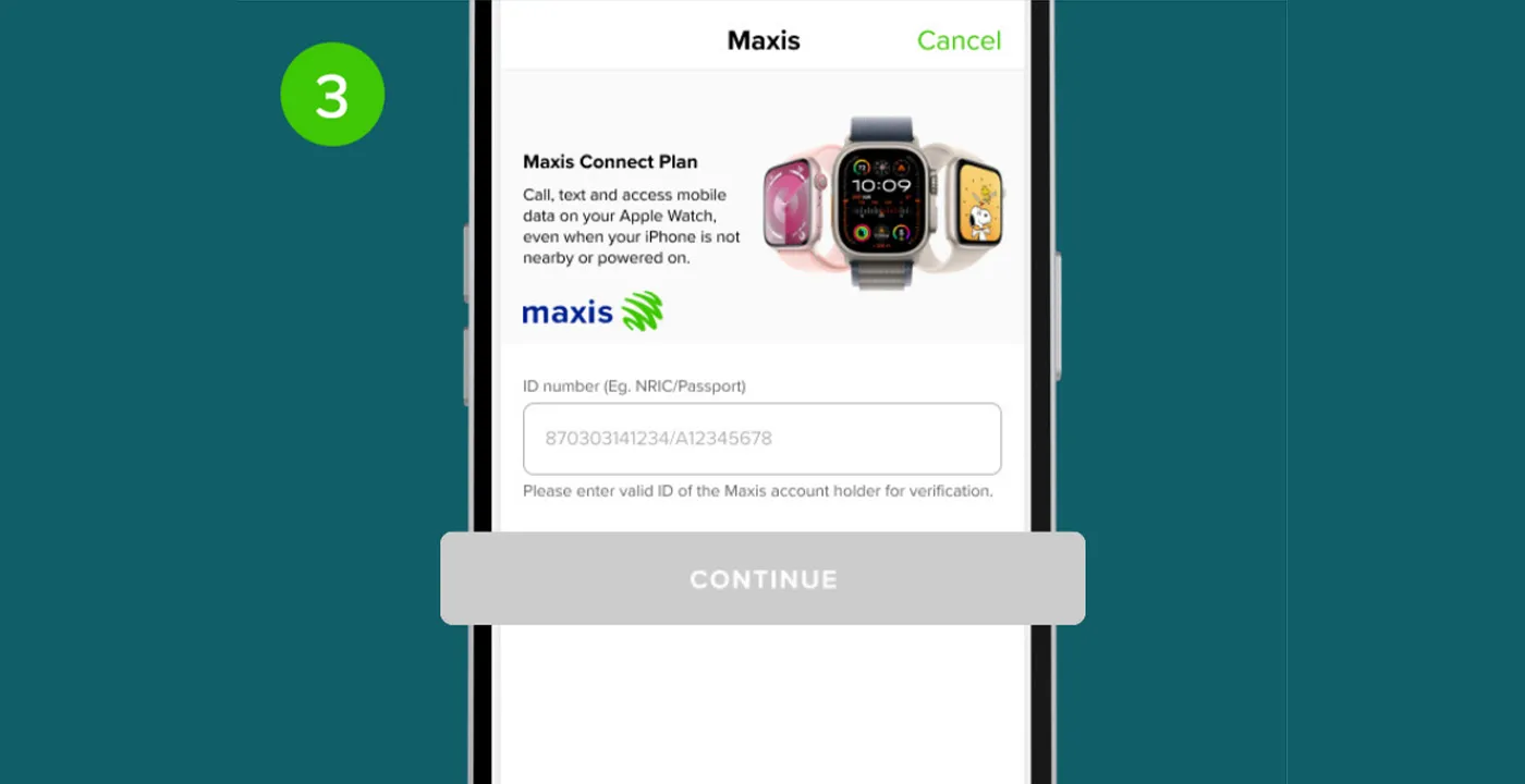 Step 3: Login to Maxis Connect Plan page using your NRIC / Passport number