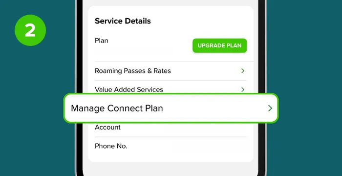 Step 2: Under Service Details, tap on My Connect Plans