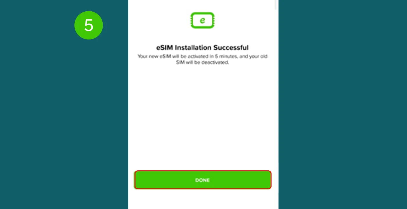 Step 5 - Your eSIM will be successfully installed once the mobile number appears under eSIM in your sim management settings on your phone. Tap on Done to exit the page.