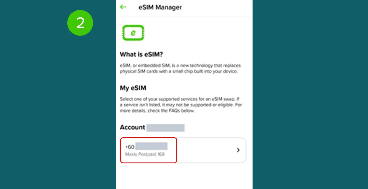 Step 2 - From the requesting device, select the mobile number that you would like to transfer the eSIM from (please ensure that the requesting device is triggering the request).